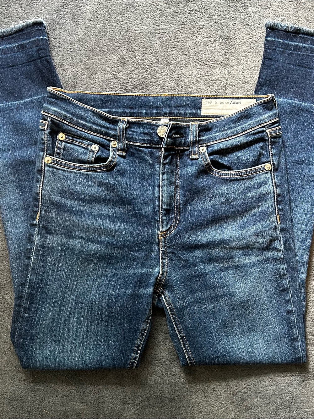 rag & bone / JEAN Slim Crop Raw Fray Hem Blue Denim Jeans